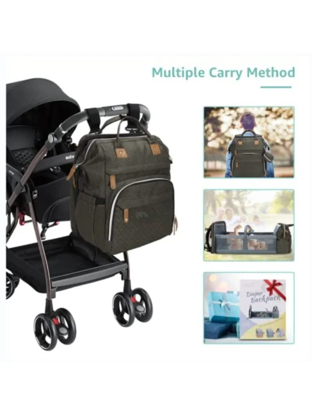 Large Waterproof Diaper Bag Backpack with Changing Pad & USB Port